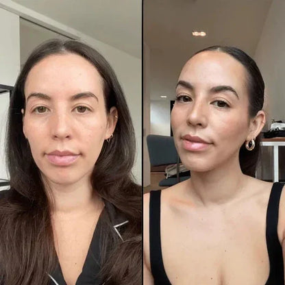 Hestia foundation stick adapting to medium-deep skin tone — before and after